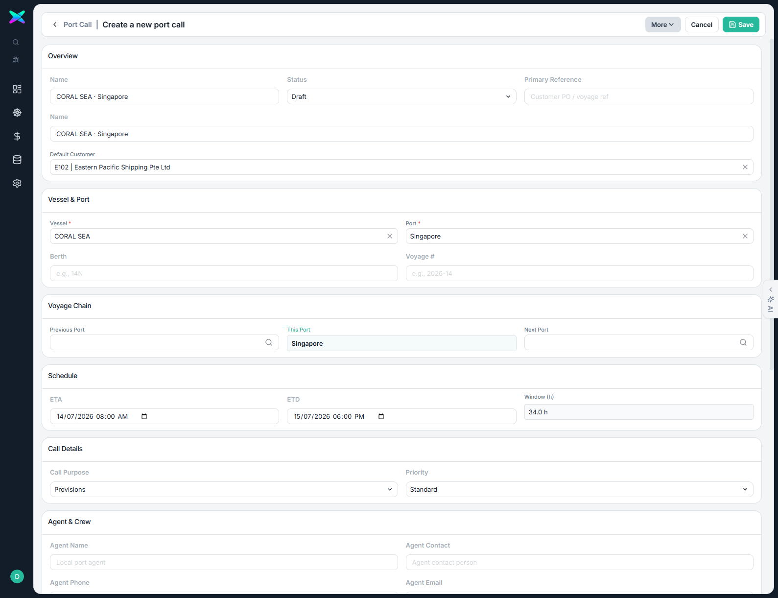 Completed port call form