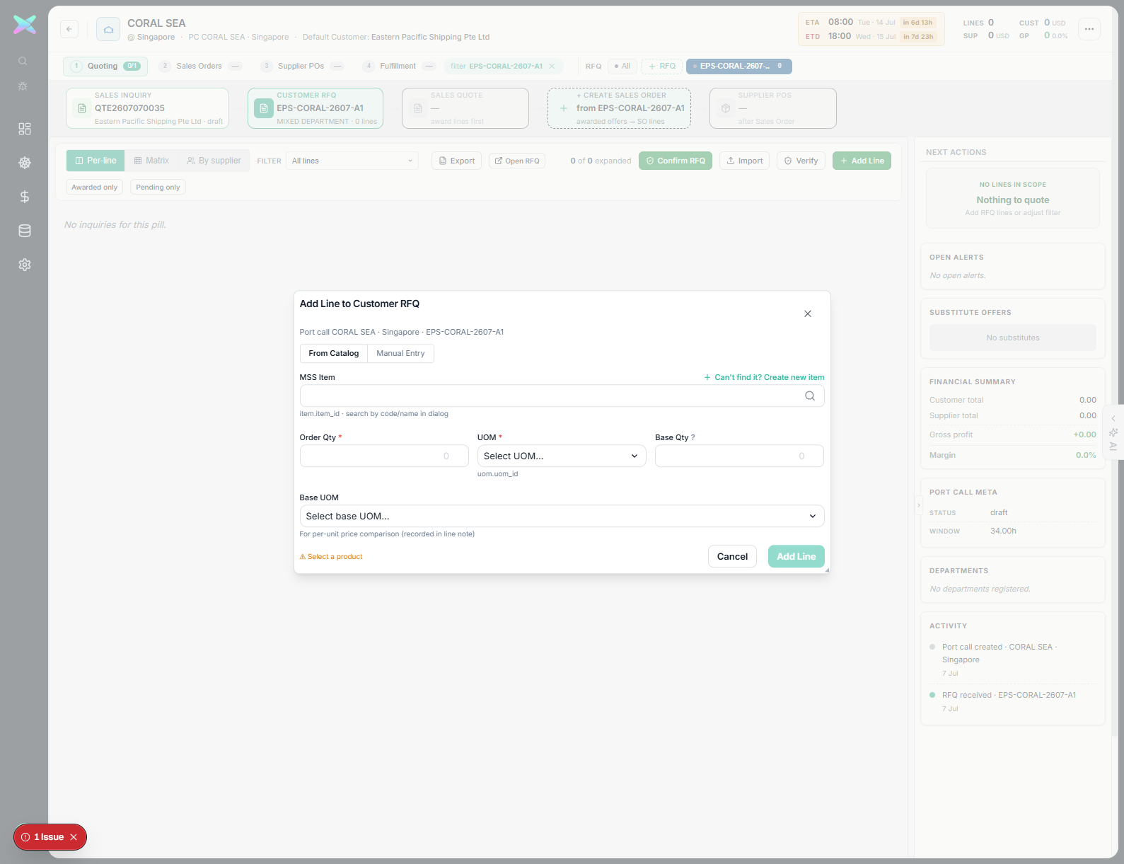 Add Line modal