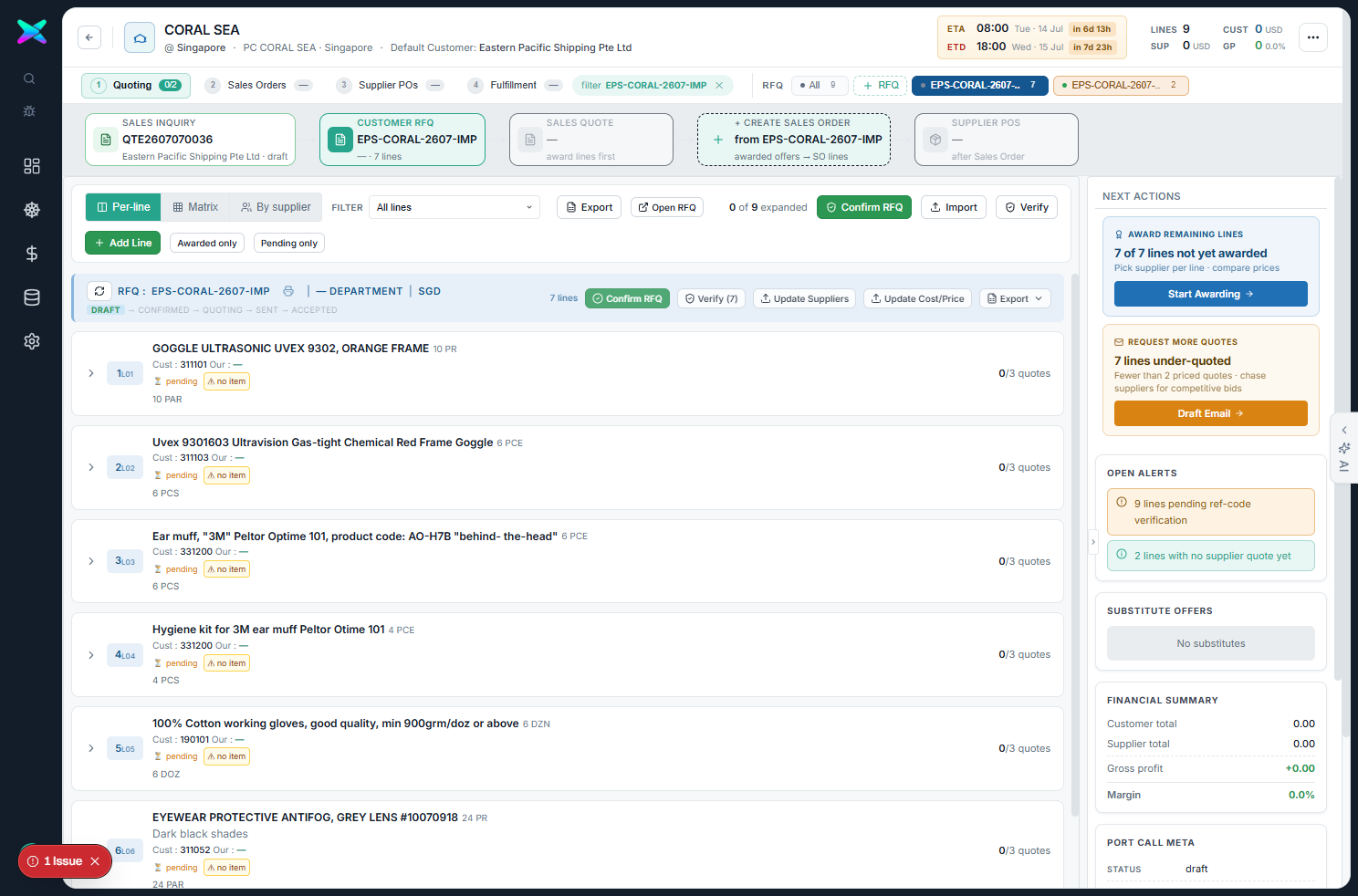 Imported RFQ on the board, pending verification
