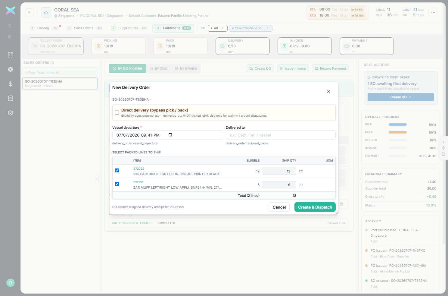 New Delivery Order modal