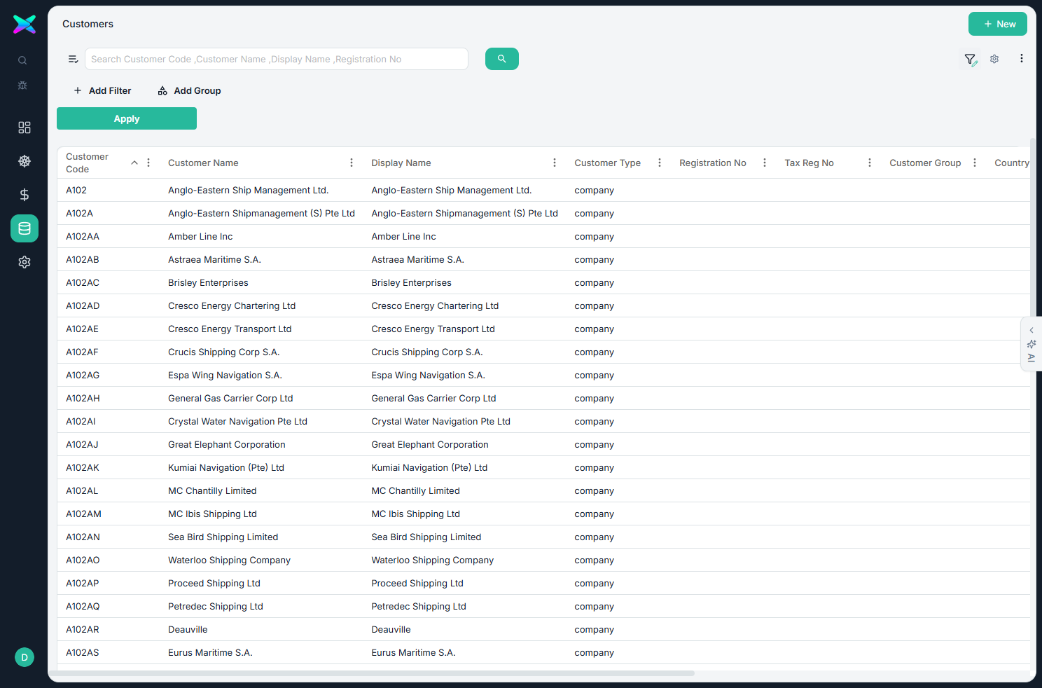 The filter builder open